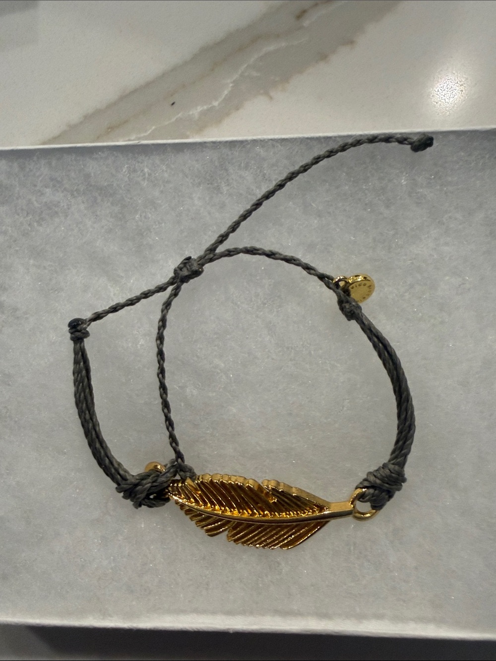 Pura Vida Gold Feather Charm Bracelet - Gray Cord Women’s Jewelry